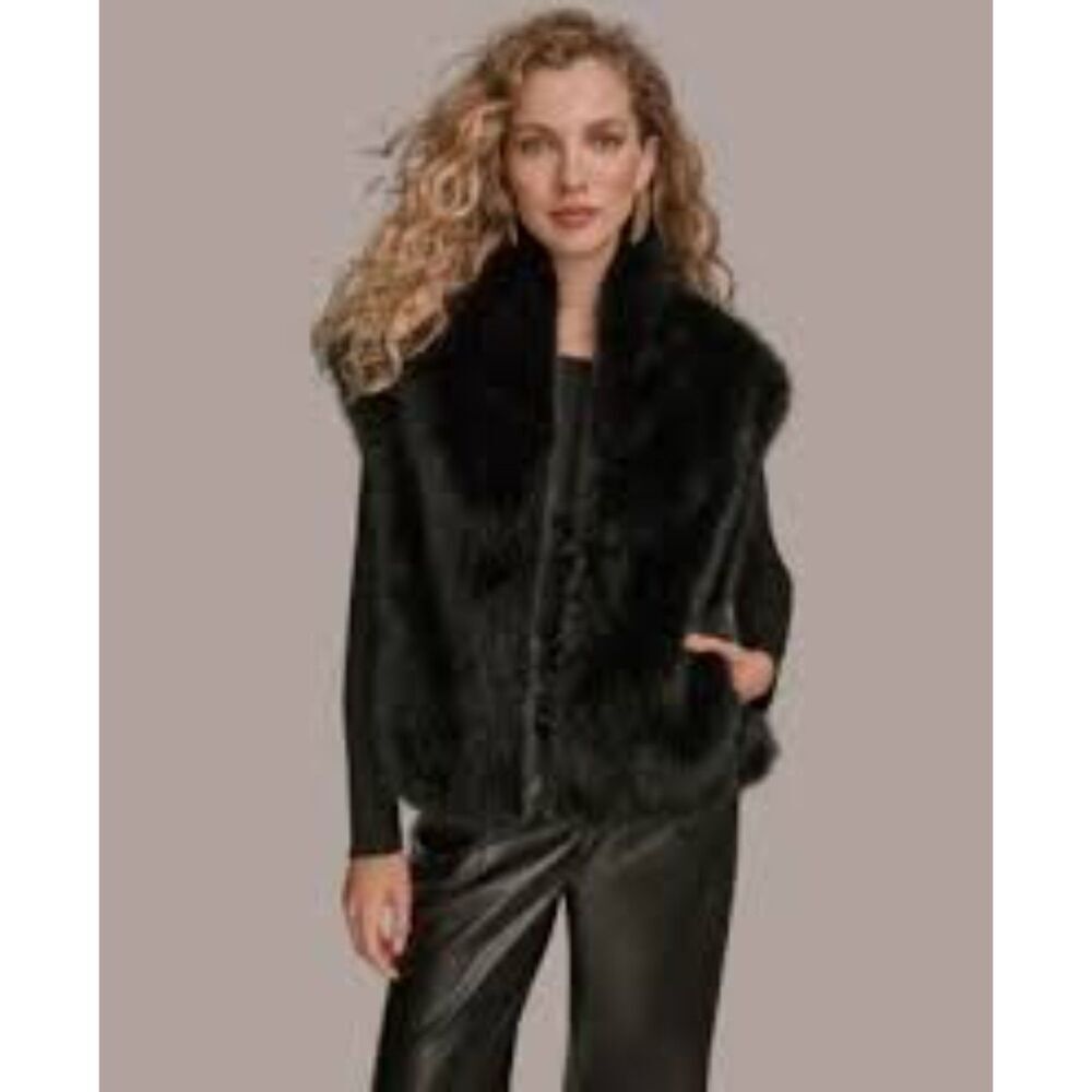 DKNY Black Faux Fur Vest